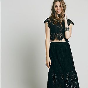 free people lace skirt set black posies
